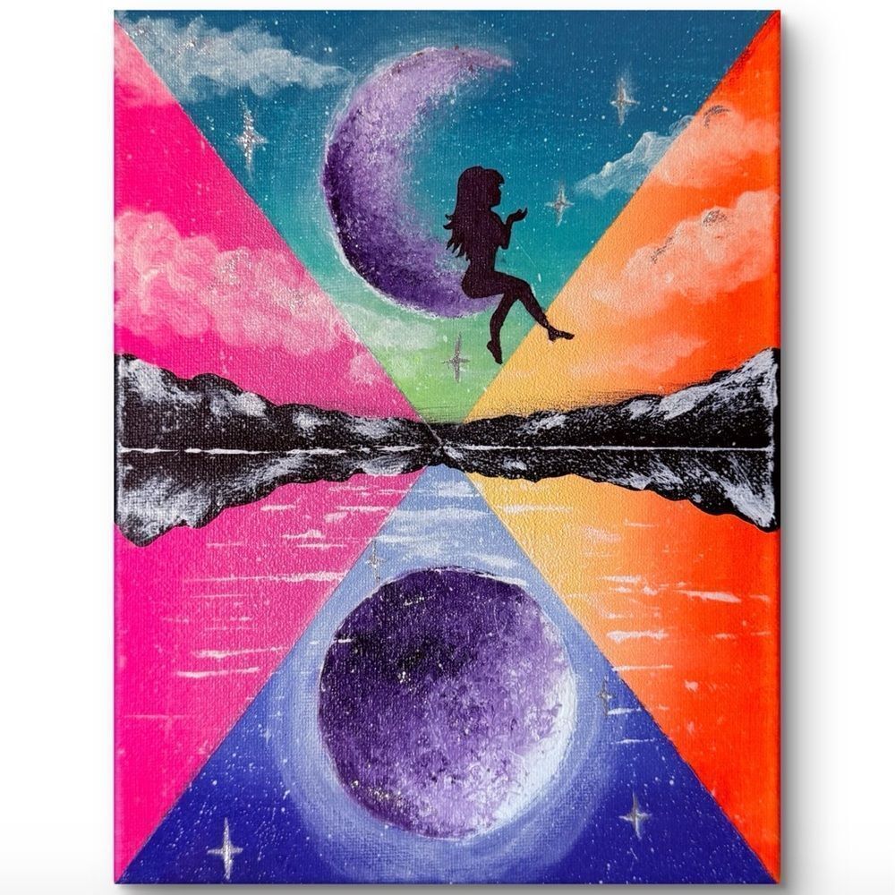 Surreal Moon Silhouette Canvas Wall Art Size 10*8 inches